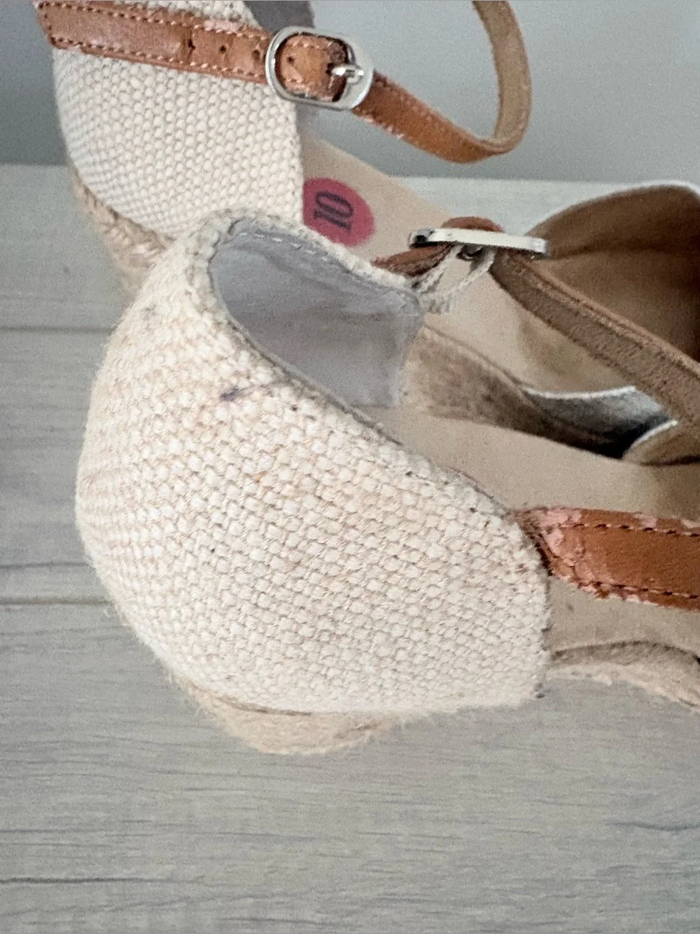 White Mountain Silver Metallic Espadrille Wedges with Tan Ankle Straps size 10